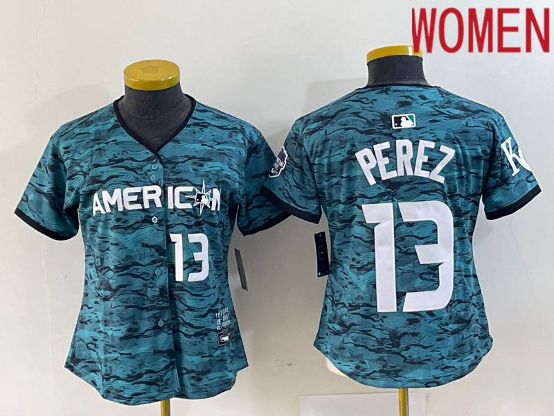 Women Kansas City Royals 13 Perez American League Nike Green 2023 MLB All Star Jersey